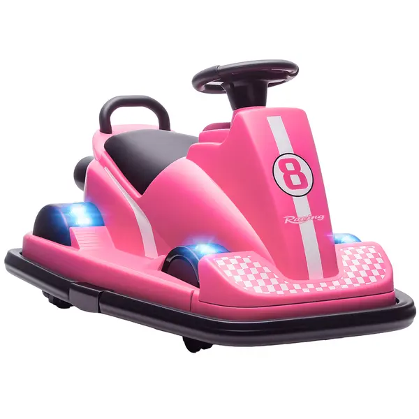 AIYAPLAY Autoscooter pentru copii, rotire 360°, volan, lumini LED, funcție muzică, 3-8 ani, Roz | Aosom Romania