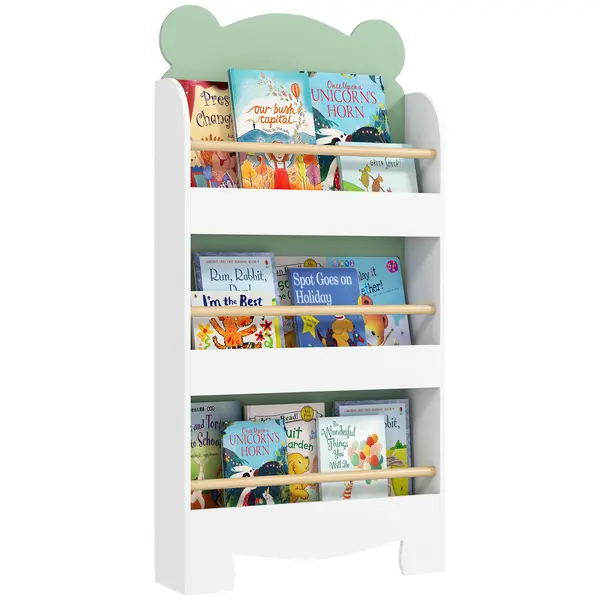 AIYAPLAY Bibliotecă Copii 3 Rafturi în Formă de Ursuleț 55x15x110 cm, Verde | Aosom Romania