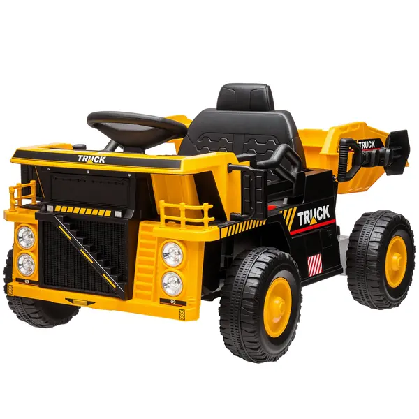 AIYAPLAY Camion pentru Copii 3-5 Ani cu Muzică, Faruri și Roți cu Suspensii, 97x63x53 cm, Galben | Aosom Romania