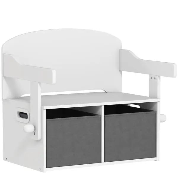 AIYAPLAY Cufăr de jucării pentru copii 3 în 1, set masă și scaune cu 2 coșuri textile detașabile, 67,5 x 46,5 x 56,7 cm, alb | Aosom Romania