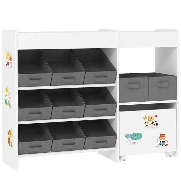 AIYAPLAY Etajeră pentru jucării pentru copii etajeră pentru cărți 11 coșuri de depozitare din material nețesut 105 x 30 x 80 cm alb | Aosom Romania