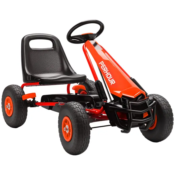 AIYAPLAY Gokart cu pedale pentru copii, scaun reglabil pe înălțime, roți EVA, frână, ambreiaj, 3-8 ani, Roșu | Aosom Romania