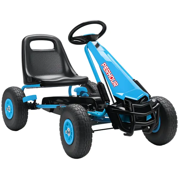AIYAPLAY Gokart cu pedale pentru copii, scaun reglabil pe înălțime, roți EVA, frână, ambreiaj, 3-8 ani, Albastru | Aosom Romania
