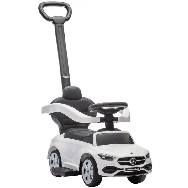 AIYAPLAY Mașină de Călărit pentru Copii 1-3 Ani Convertibilă în Cărucior cu Licență Mercedes, 91x40x83 cm, Alb | Aosom Romania