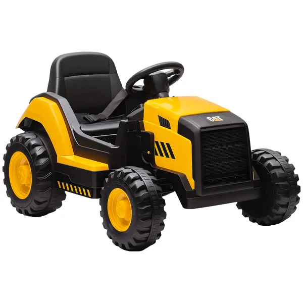 AIYAPLAY Mașină Electrică pentru Copii 3-6 Ani, Licențiată Oficial de CAT, 12V, Control Manual și cu Telecomandă, Galben | Aosom Romania
