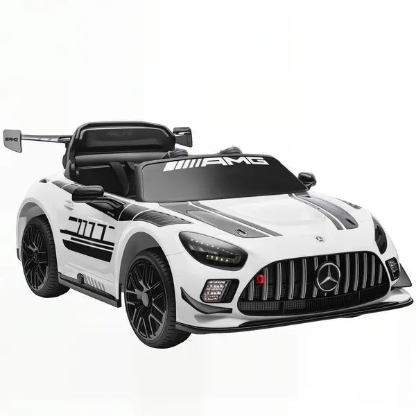 AIYAPLAY Mașinuță Electrică pentru Copii 3-8 Ani Mercedes-AMG 12V cu Telecomandă, Lumini LED, Roți de Transport, Alb | Aosom Romania