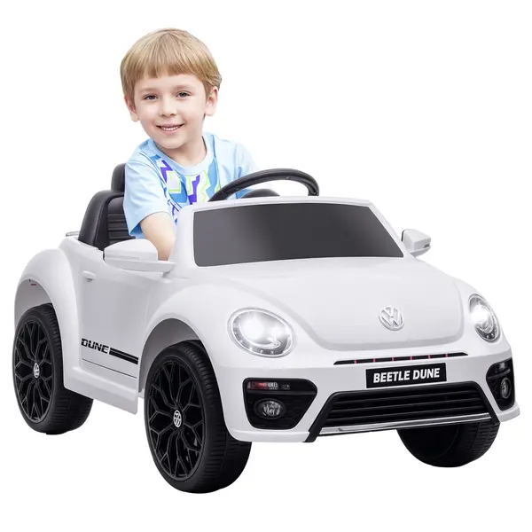 AIYAPLAY Mașinuță electrică pentru copii, VW Beetle, 3-5 km/h, cu telecomandă și muzică, alb | Aosom Romania