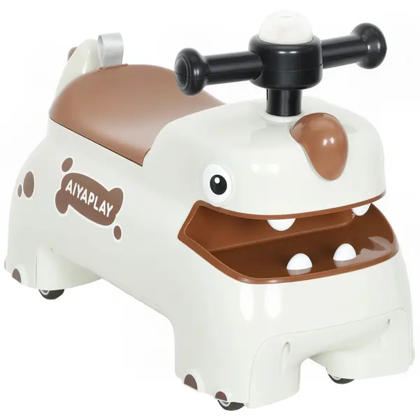 AIYAPLAY Mașinuță fără pedale, design dino, volan, lumini, sunete, 4 roți, crem-alb+maro | Aosom Romania