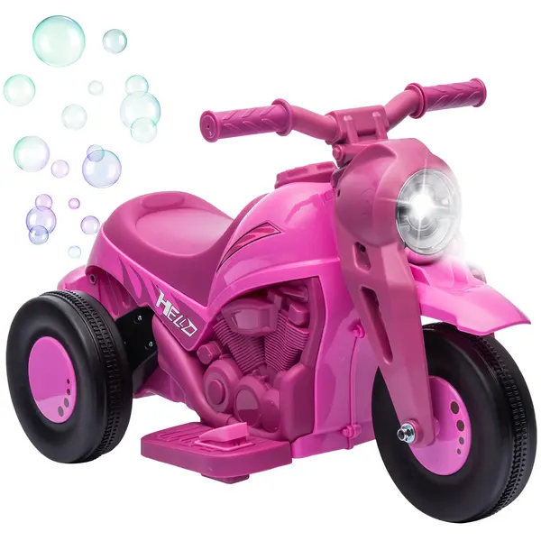 AIYAPLAY Moto electrică copii 2-5 ani, 3 roți, 6 V, 3 km/h, cu funcție de bule, efecte luminoase și sonore, roz | Aosom Romania