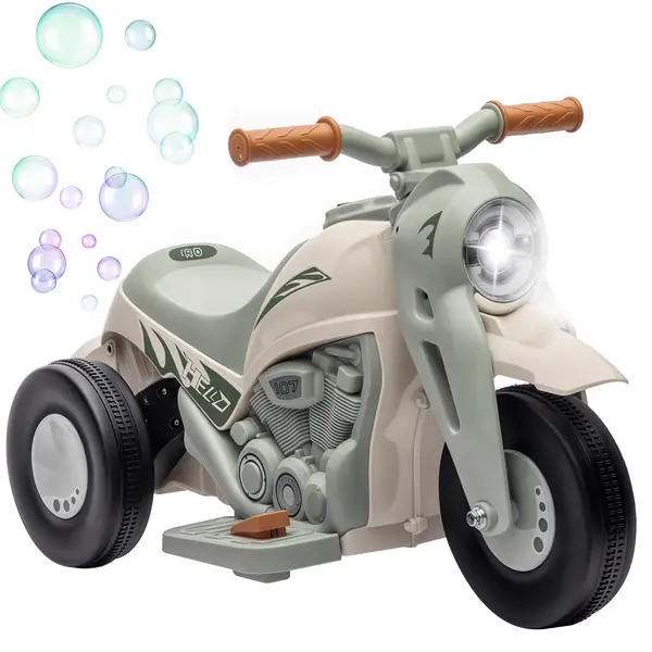 AIYAPLAY Moto electrică pentru copii 2-5 ani, 3 roți, 6 V, 3 km/h, cu funcție de bule, efecte luminoase și sonore, crem | Aosom Romania