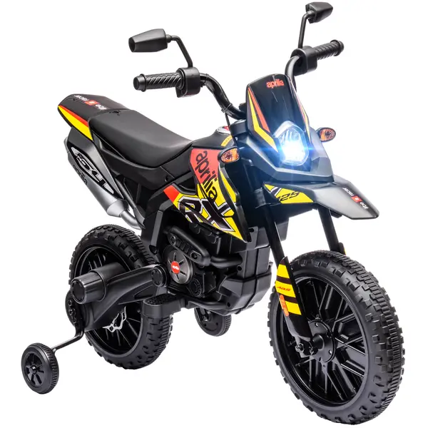 AIYAPLAY Motocicletă 12V pentru copii cu roți de sprijin, lumini LED, muzică, USB, motocicletă electrică pentru băieți și fete, Galben | Aosom Romania
