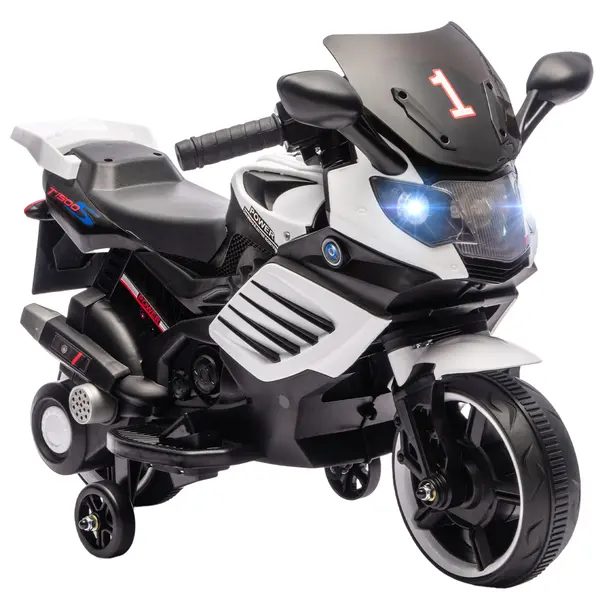 AIYAPLAY Motocicletă electrică pentru copii 18-36 luni, 6V, cu roți detașabile, faruri și muzică, albă | Aosom Romania
