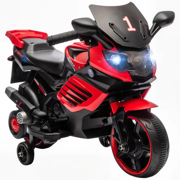 AIYAPLAY Motocicletă electrică pentru copii 6V cu roți de sprijin, muzică, far, pentru copii de 18-36 luni, roșu | Aosom Romania