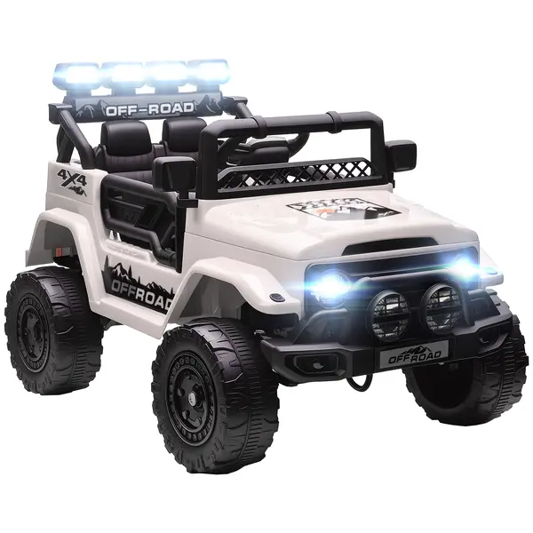 AIYAPLAY Off-road pentru Copii cu Faruri, Claxon, Centură și Telecomandă, în PP și Metal, 99x66x68.5 cm, Alb | Aosom Romania