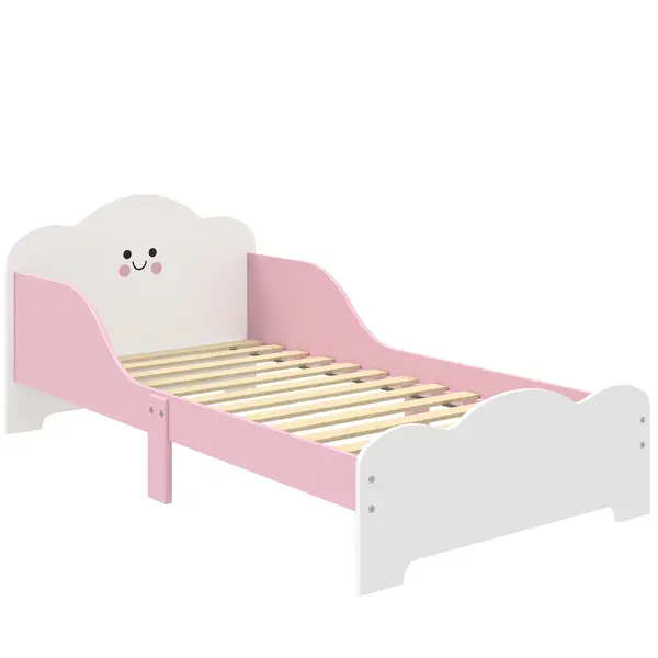 AIYAPLAY Pat pentru copii, cadru 140 x 70 cm cu laterale înalte pentru copii de 3-6 ani, fără saltea, roz | Aosom Romania