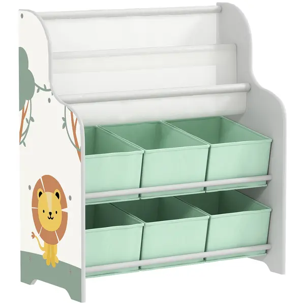AIYAPLAY Raft Suport pentru Jucării cu 6 Sertare și Bibliotecă cu 2 Niveluri Verde | Aosom Romania