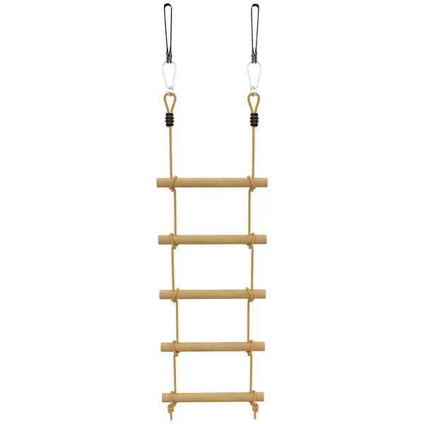 AIYAPLAY Scară de Frânghie 1,8m, Accesorii pentru Leagăne, Frânghie pentru Parc de Joacă Exterior, Cățărare cu 5 Trepte pentru Copii cu 2 Carabiniere și 2 Curele pentru Copaci | Aosom Romania