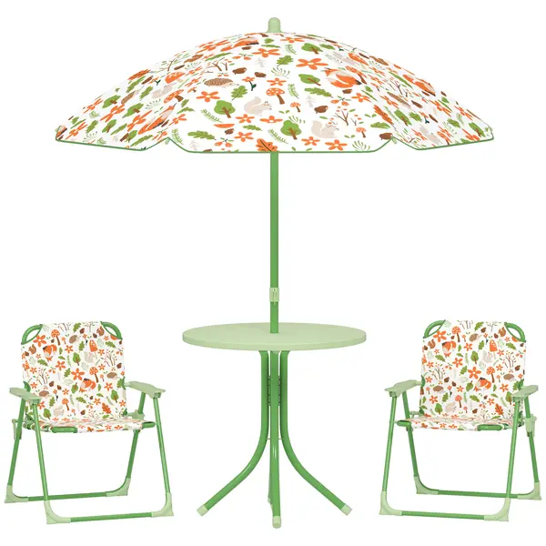 AIYAPLAY Set de Mobilier de Grădină din 4 Piese cu Masă, Scaune și Umbrelă de Soare Reglabilă, 50xΦ49,5 cm, Verde | Aosom Romania