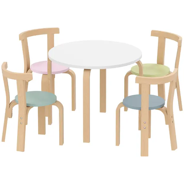 AIYAPLAY Set masă și scaune pentru copii, 5 piese, lemn masiv ușor, multicolor | Aosom Romania