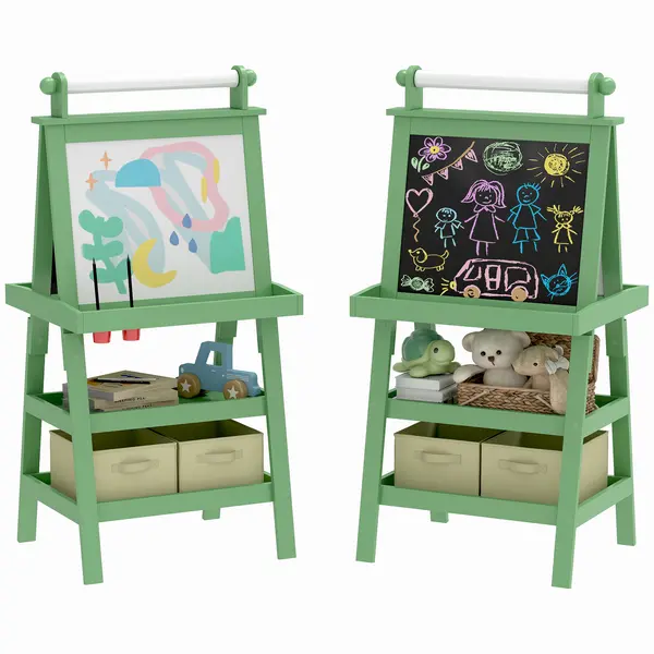 AIYAPLAY Tablă de Desen Dublă Pentru Copii 3-6 Ani, 59x48x118 cm, Verde | Aosom Romania