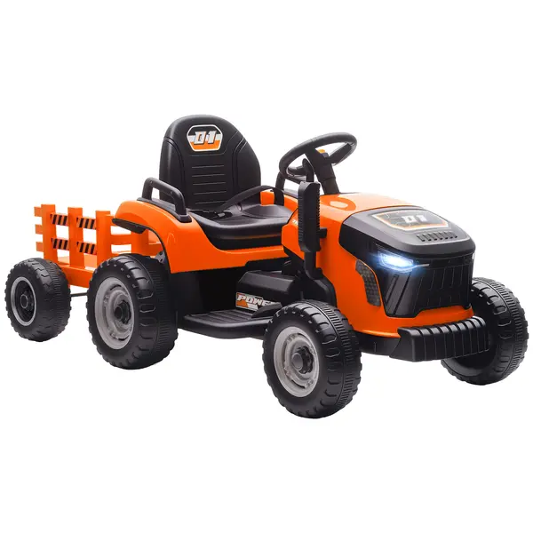 AIYAPLAY Tractor electric pentru copii, tractor cu șezut cu telecomandă, pornire blândă, pentru copii cu vârsta de 3-8 ani, Portocaliu | Aosom Romania