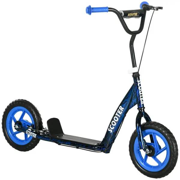 AIYAPLAY Trotinetă patineta pentru copii cu roți mari, 6-12 ani, înălțime reglabilă, frână din spate, suport, albastră | Aosom Romania