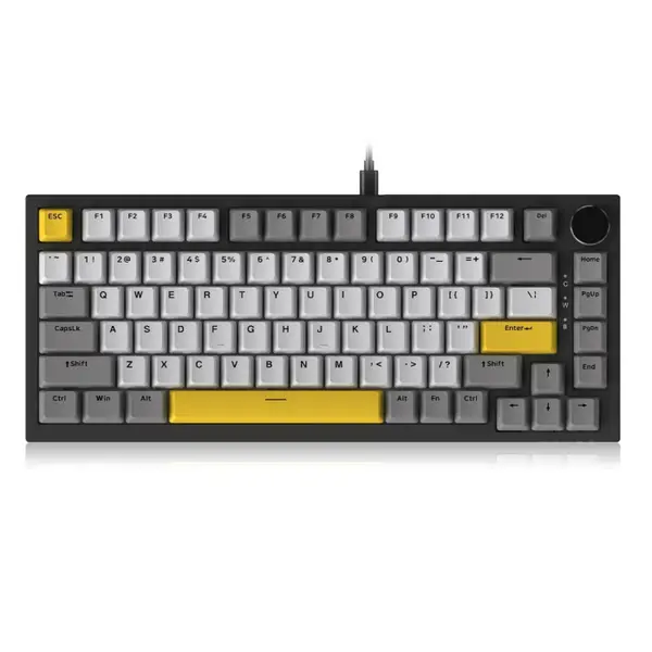 AJAZZ AK820 Mechanical Keyboard 75%, Wired, RGB, Moon Yellow Switch, Grey-White-Yellow