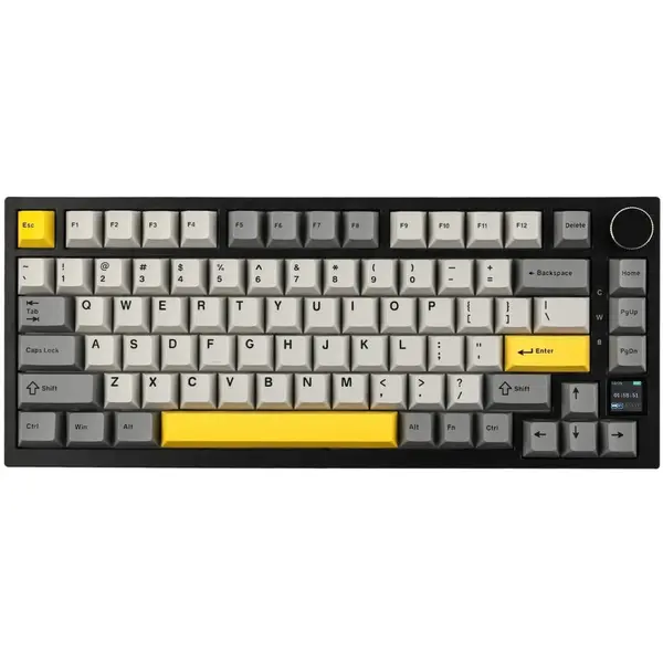 Ajazz Tastatura mecanica AJAZZ AK820 PRO, ecran TFT, Bluetooth, wireless 2.4G, cu fir, RGB, hot-swap, Negru-Gri-Galben