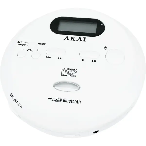 Akai CD player portabil cu Bluetooth, Akai ACDP-100, 2.8 mW, Alb