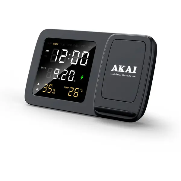 Akai Ceas cu alarma si incarcator wireless Akai ACRW-3500, 15 W, Negru