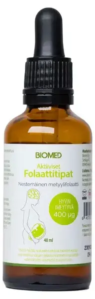 Aktiiviset Folaattitipat Acid folic, 40 ml, Biomed