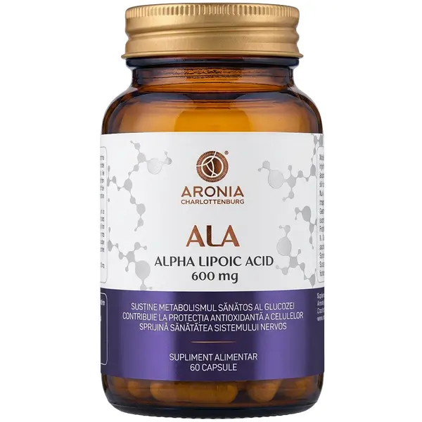 ALA (Alpha Lipoic Acid) 600 mg — 60 capsule pentru energie stabilă, protecție celulară și echilibru metabolic