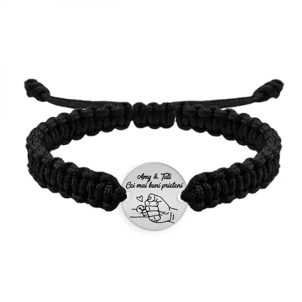Alan - Bratara personalizata cu banut si snur impletit pentru tata din argint 925
