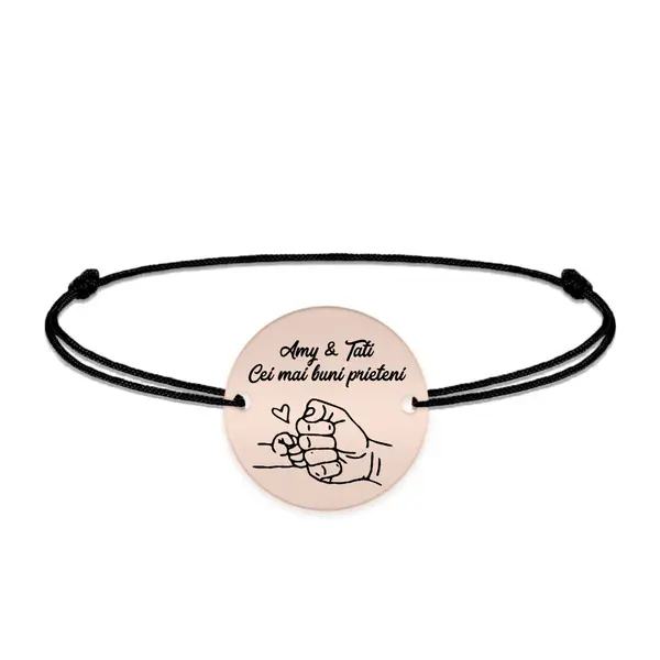 Alan - Bratara personalizata cu banut si snur pentru tata din argint 925 placat cu aur roz