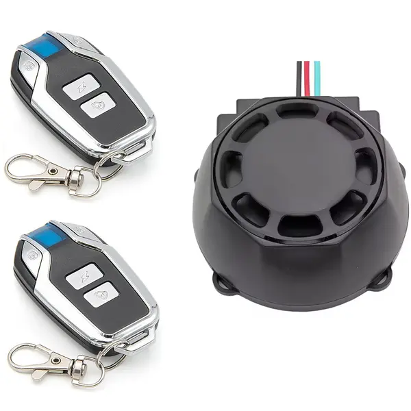 Alarma Antifurt Motocicleta Bicicleta 12V Techstar, Sirena 120-125dB, Waterproof IP55, Reincarcabila USB-C 700mAh, 2 Telecomenzi, 7 Nivele Sensibilitate, Localizare