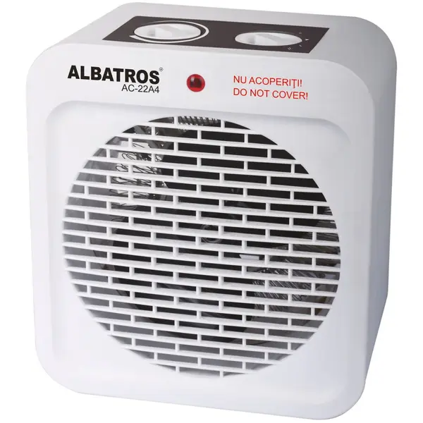Albatros Aeroterma electrica, 2 trepte de putere 1000/ 2000 W, termostat reglabil, selector mod utilizare ventilator rece / cald / fierbinte, 200 x 123 x 225 mm, alb