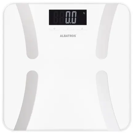 Albatros Cantar de baie cu analizator corporal Albatros HARMONY, Greutate maxima 180 kg, Diviziune de 100g, Masoara greutatea, procentaj grasime corporala, masa osoasa, cantitate apa din corp, masa musculara, Kcal, Alb