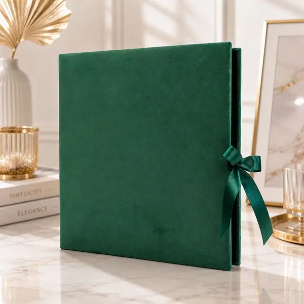Album foto elegant velvet 500 fotografii 10x15, catifea verde, pagini negre premium