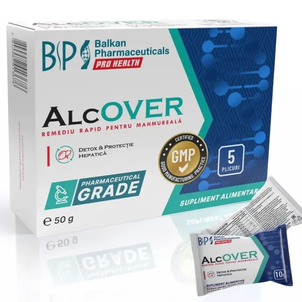 Alcover, Supliment Anti-Mahmureală și Detoxifiere Ficat, 5 Plicuri x 10g