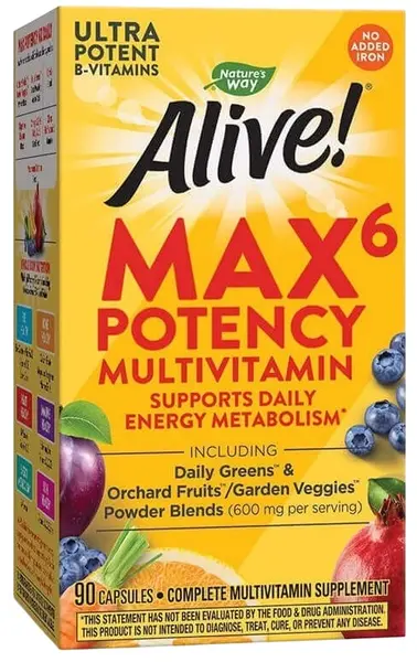 Alive Max6 Potency Multivitamin, fără fier, 90 capsule, Nature's Way