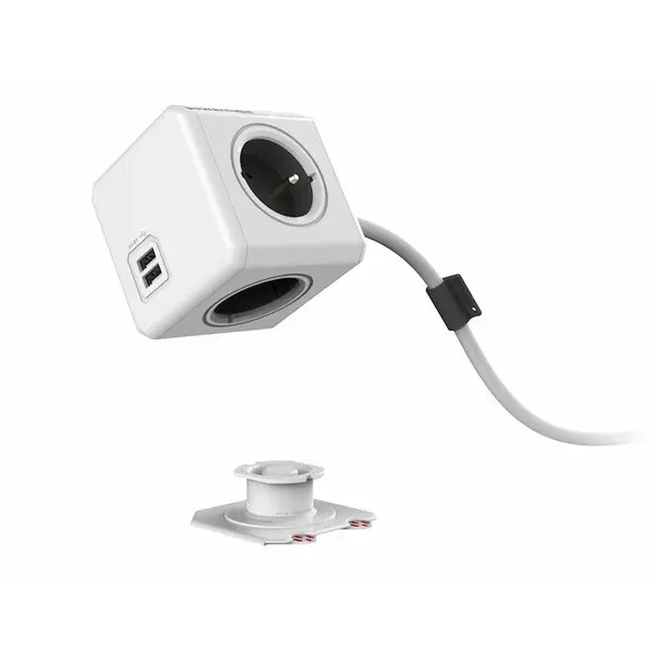Allocacoc Prelungitor tip cub BigBuy, 230V, 4 prize, 2 porturi USB, 1.5m, alb