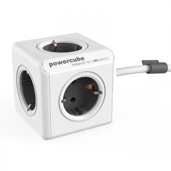 Allocacoc Priza cu prelungitor Allocacoc Powercube (5 prize, 1,5 m), alb/gri