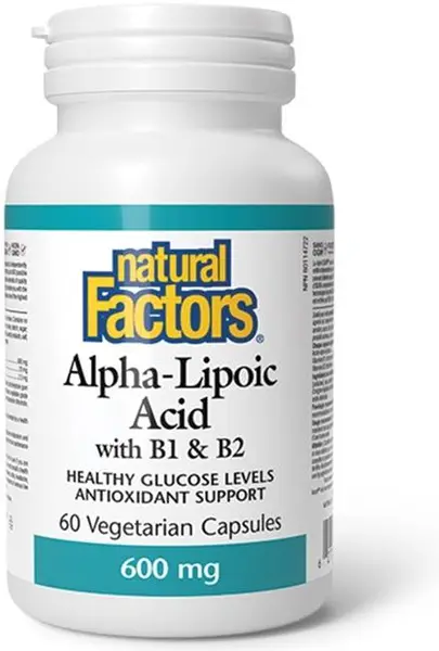 Alpha-Lipoic Acid with B1 & B2, 600 mg, 60 vege capsule, Natural Factors