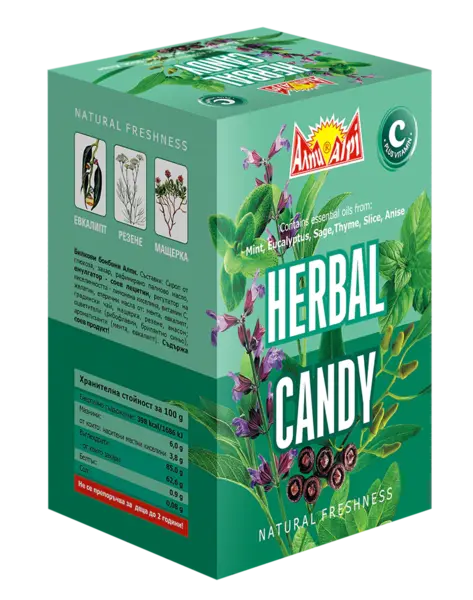 ALPI HERBAL TOFFEE - Bomboane cu uleiuri esentiale menta, eucalipt, salvie, cimbru, anason, 100 buc