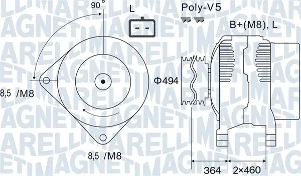 Alternator (12V, 125A) potrivit VOLVO S40 I, V40; NISSAN INTERSTAR, KUBISTAR, PRIMASTAR; OPEL MOVANO A, VIVARO A; RENAULT CLIO II, CLIO II HATCHBACK, CLIO III, KANGOO 1.5D-3.0D 01.99-