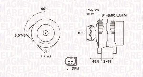 Alternator (14V, 120A) potrivit AUDI A2; SEAT AROSA, CORDOBA, IBIZA III, IBIZA IV, IBIZA IV SC; SKODA FABIA I, FABIA I PRAKTIK, FABIA II, FABIA III, ROOMSTER, ROOMSTER PRAKTIK 1.2D-2.8 08.92-