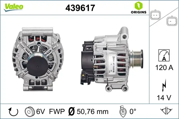 Alternator (14V, 120A) potrivit CITROEN BERLINGO MULTISPACE, BERLINGO MINIVAN, C3 II, C3 PICASSO, C4, C4 GRAND PICASSO I, C4 GRAND PICASSO II, C4 I, C4 II, C4 PICASSO I 1.4-2.0D 02.06-