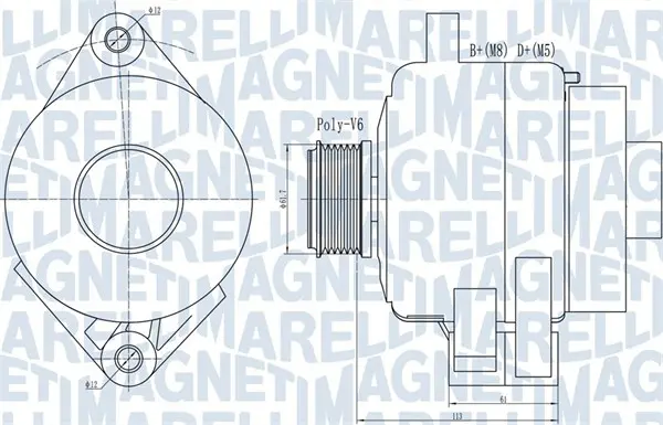 Alternator (14V, 140A) potrivit ALFA ROMEO 159; FIAT BRAVO II, CROMA, GRANDE PUNTO, LINEA, SEDICI; LANCIA DELTA III; SUZUKI SX4 1.6D 1.9D 2.0D 06.05-