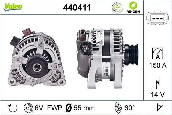 Alternator (14V, 150A) potrivit VOLVO C30, C70 II, S40 II, V50; FORD C-MAX, FIESTA V, FOCUS C-MAX, FOCUS II, FUSION, KUGA I 1.4 1.6D 2.0D 10.03-12.12