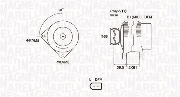 Alternator (14V, 180A) AUDI A3; SEAT EXEO, EXEO ST; SKODA SUPERB II; VW CADDY III, CADDY IV, CC, CRAFTER 30-35, CRAFTER 30-50, PASSAT, PASSAT ALLTRACK 1.6D-3.2 dupa 2005